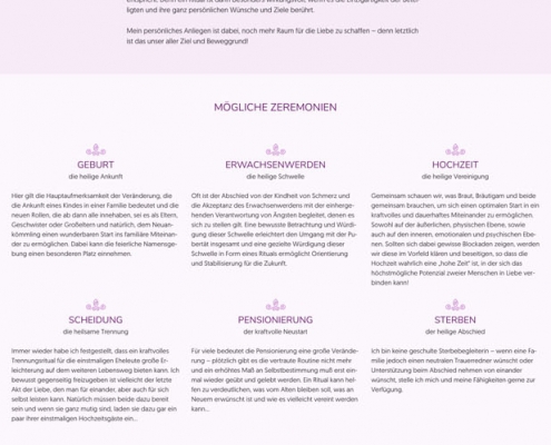 Screenshot der Seite 'Ritualgestaltung' auf www.elisabeth-karsten.com