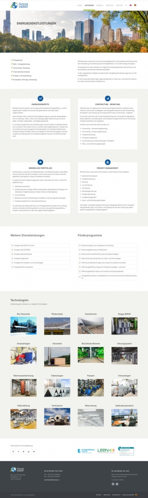 Screenshot der Seite 'Leistungen' auf www.haas-energy.com